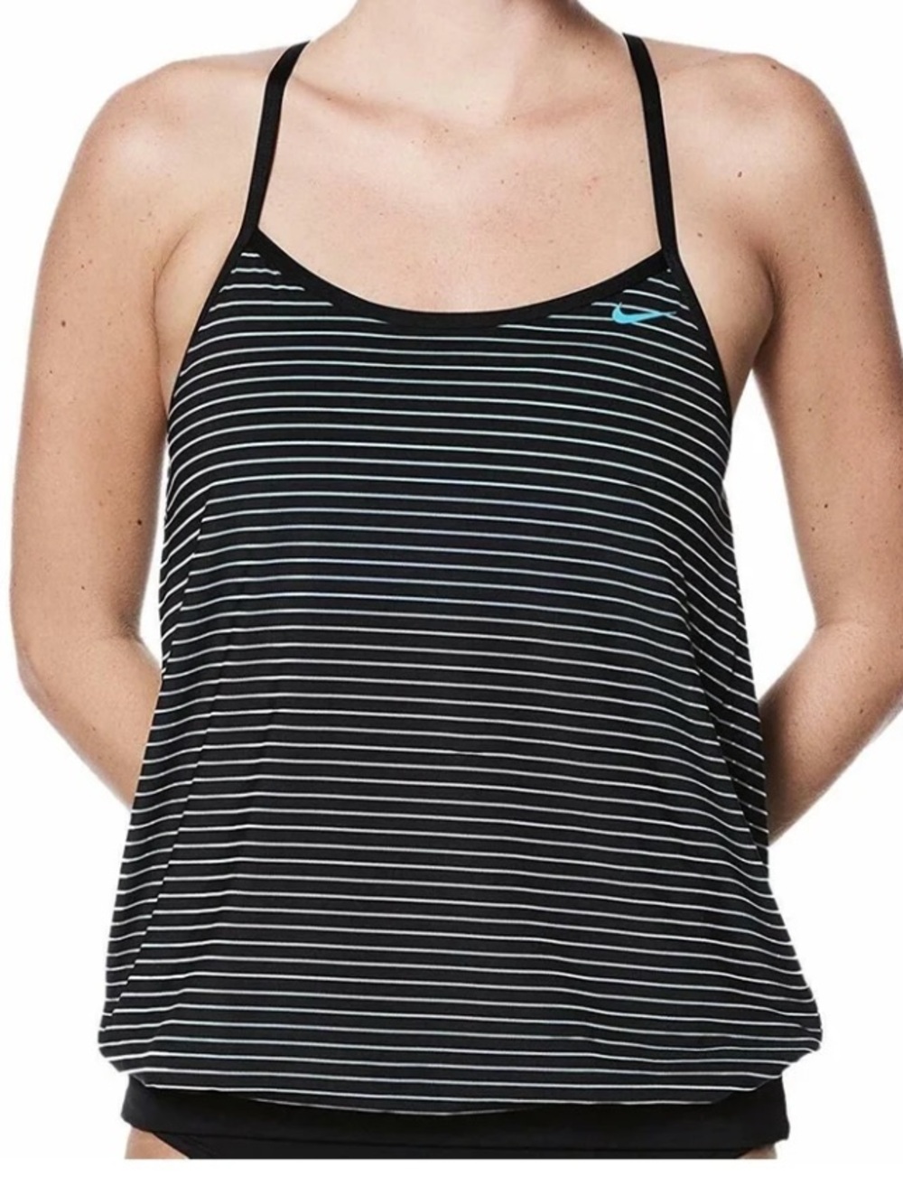 Nike Black & White Striped Swim Cami with Thin Straps size medium nwt